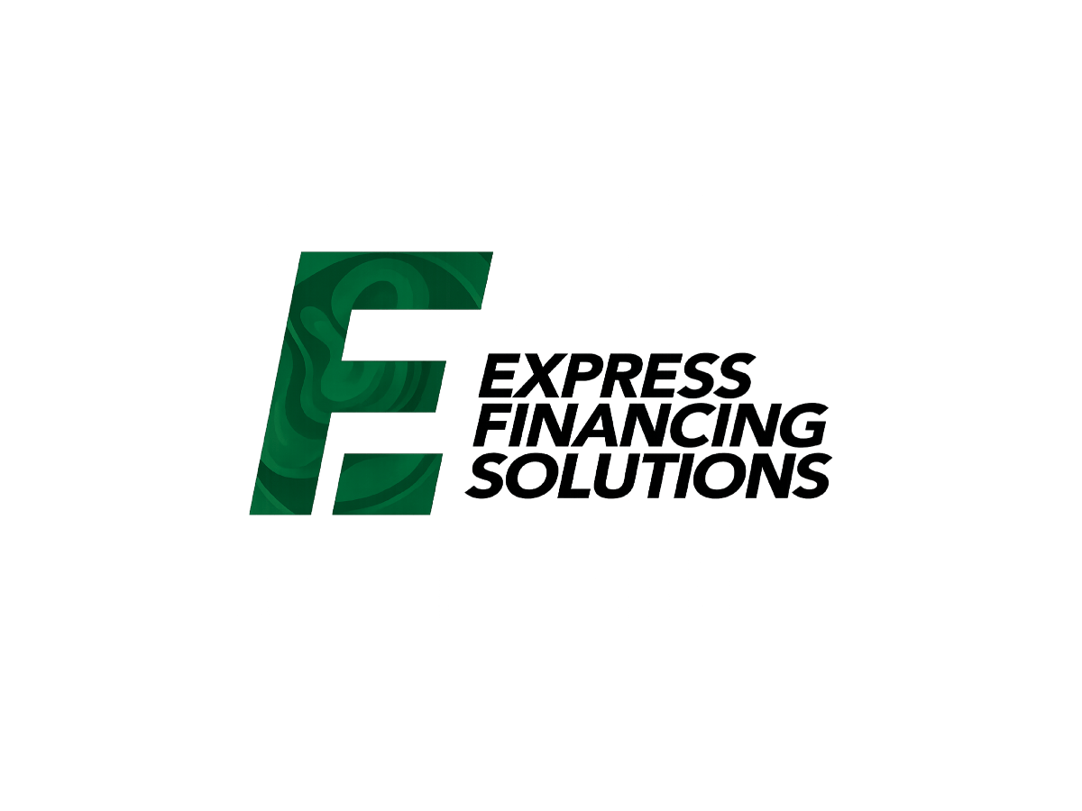 Logo for Express Financing Solutions featuring a large green letter "E" with a subtle pattern, next to the company name in bold black text on a white background.